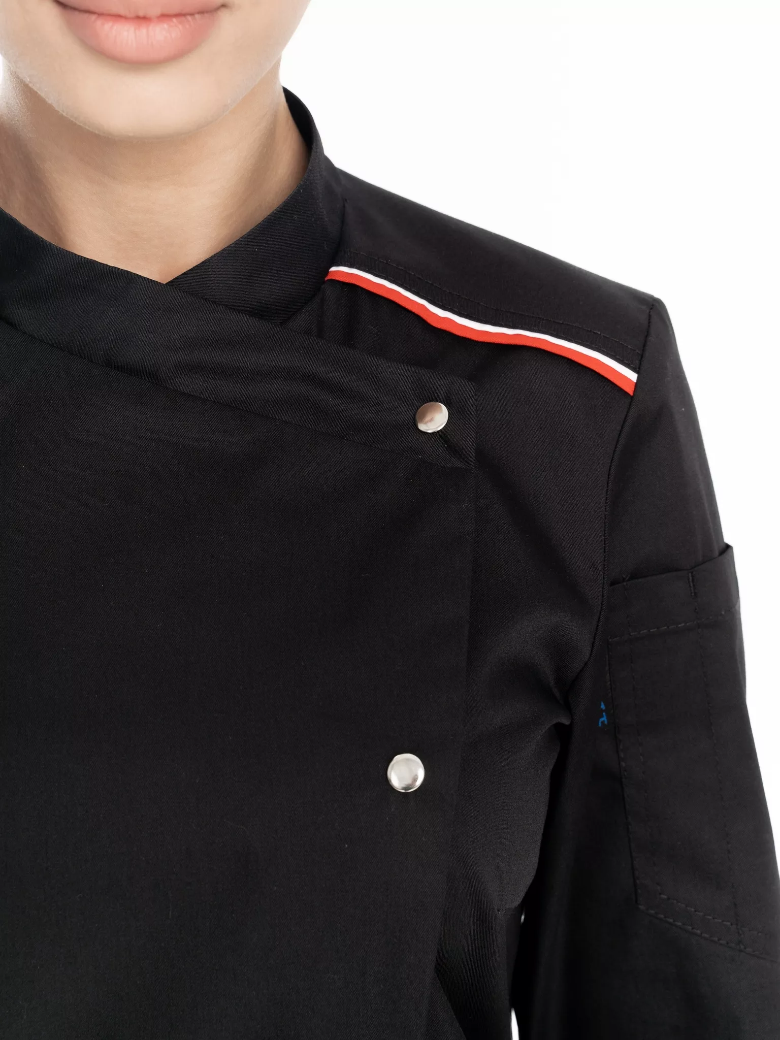 Куртка повара женская КМ.591 р.40-42, рост 170-176 (цвет черный, кант красный, белый)